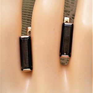 Russian Russia 14K 585 Rose Pink Gold Emerald Cut Smokey Topaz Earrings